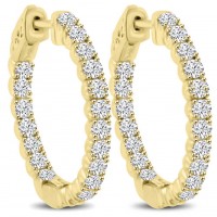 2.10 ct Ladies Round Cut Diamond Hoop Huggie Earrings in Yellow Gold